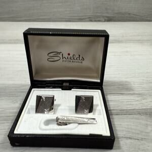 Shields Fifth Avenue Silver Metal Cufflinks & Tie Clip Set for Men Vintage